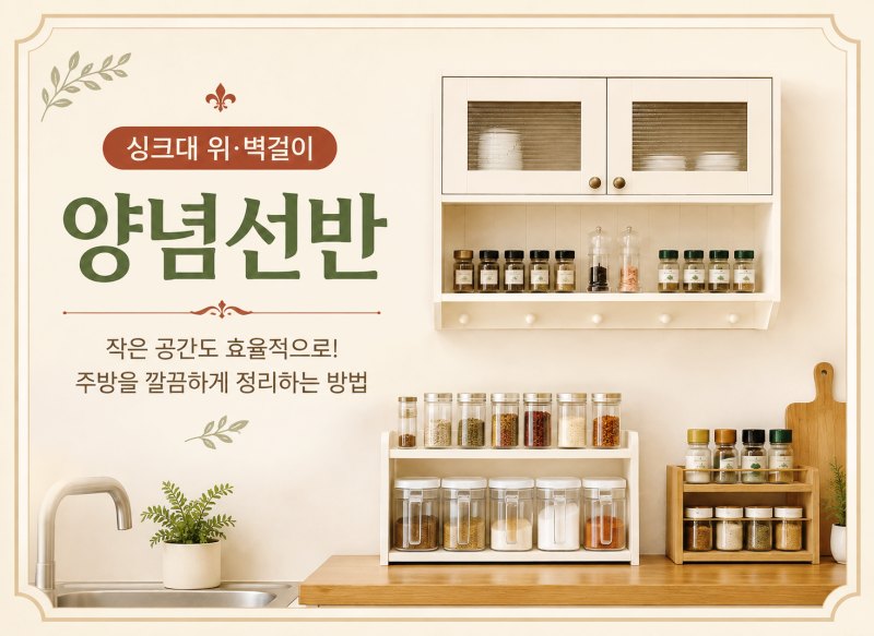 주방 양념선반, 싱크대 위·벽면 빈 공간 활용하는 수납 아이디어