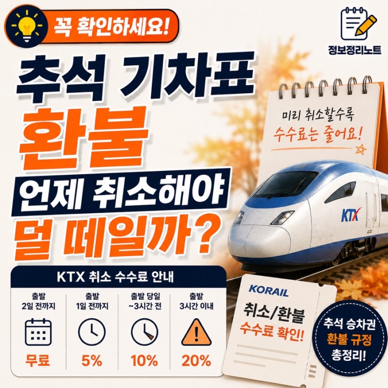 추석 기차표 환불, 언제 취소해야 돈 덜 떼일까? 명절 승차권 환불 기준