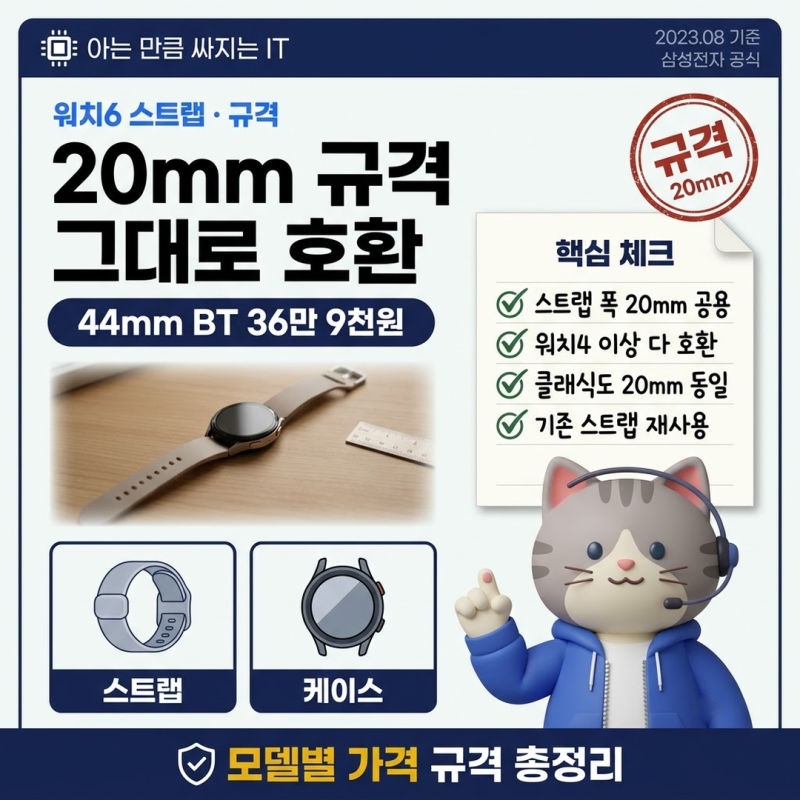 갤럭시워치6스트랩 20mm 규격과 호환 모델, 44mm 가격 정리