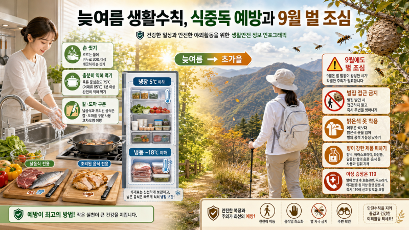 [생활안전수칙] 여름철 식중독 예방과 9월 벌 조심, 늦여름 꼭 챙길 안전수칙