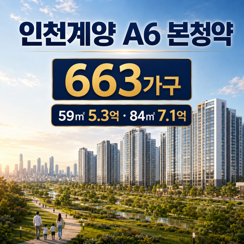 인천계양 A6 공공분양 663가구｜59㎡ 5.3억·9월 청약일정
