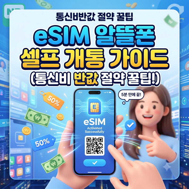 아이폰/갤럭시 eSIM 알뜰폰 셀프 개통 방법! 통신비 반값 절약 후기 및 주의사항