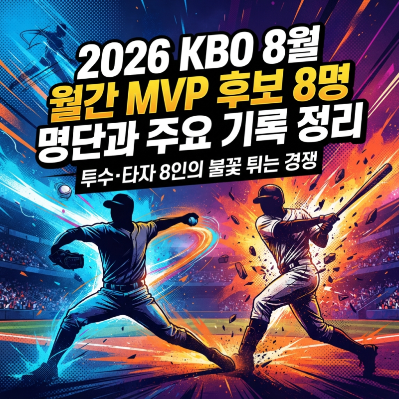 2026 KBO 8월 월간 MVP 후보 8명 명단과 주요 기록 정리