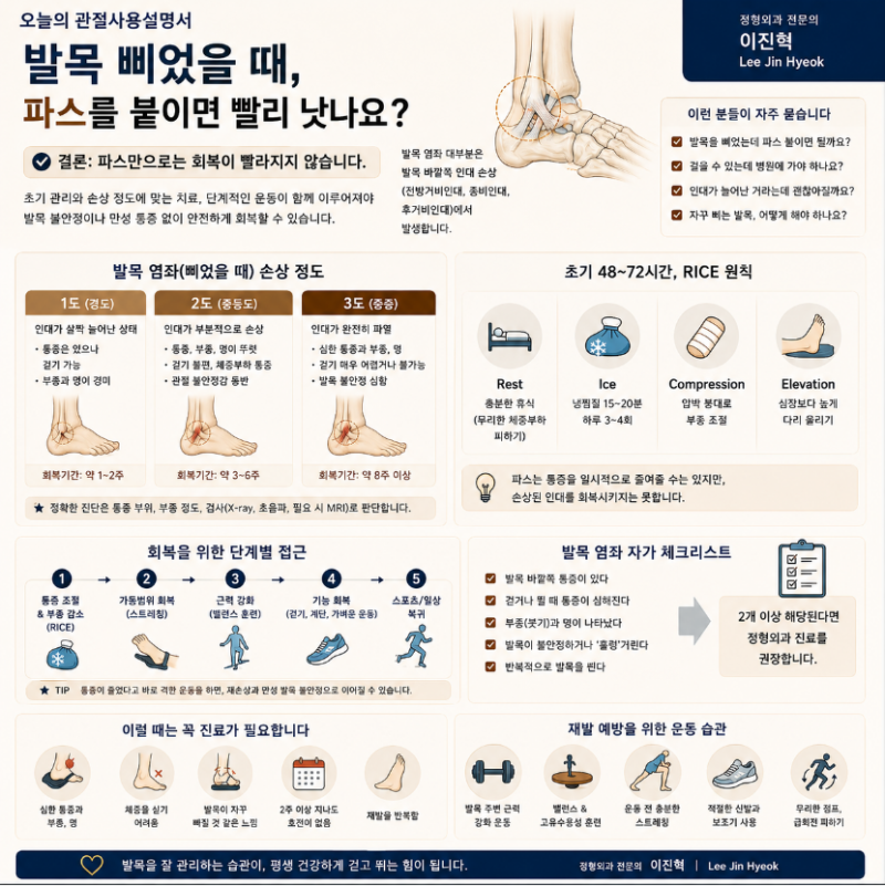 오늘의 관절사용설명서 | 발목 삐었을 때, 파스를 붙이면 빨리 낫나요?