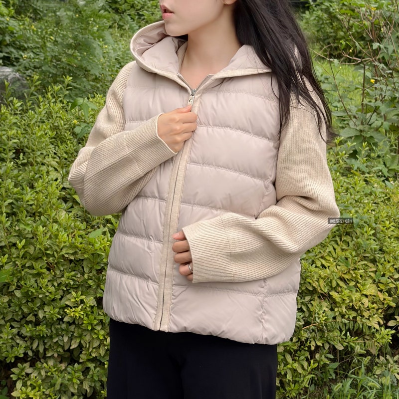 에르노 부럽지 않은 경량패딩 클라비스 후드니트패딩,이랜드 위크때 사요!