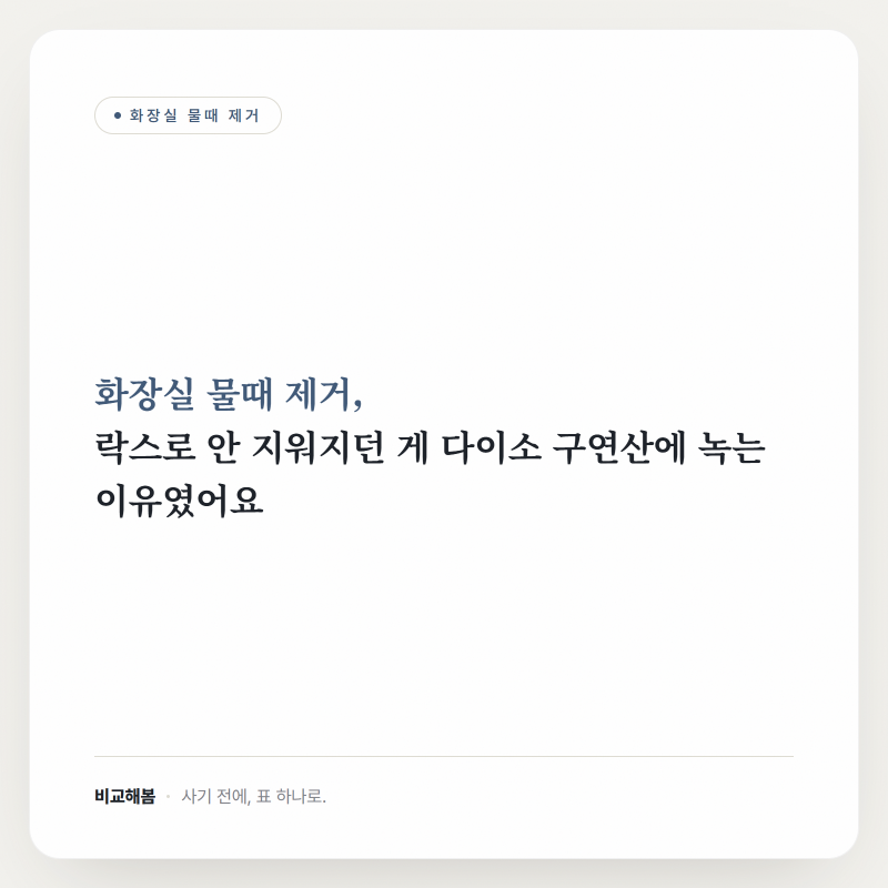 화장실 물때 제거, 락스로 안 지워지던 게 다이소 구연산에 녹는 이유였어요
