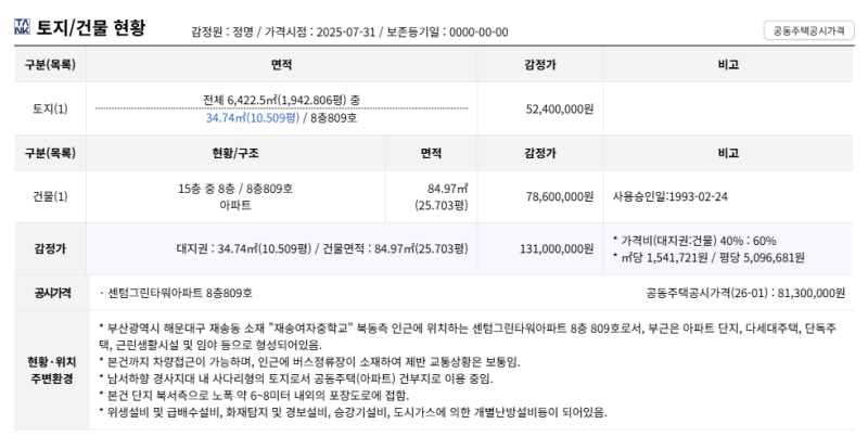 부산 해운대 센텀그린타워 아파트 경매 2회 유찰 6천만원대 2025타경647 사진 5