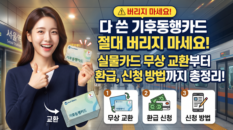 다쓴 기후동행카드 절대 버리지 마세요! 실물카드 무상 교환부터 환급, 신청 방법까지 총정....