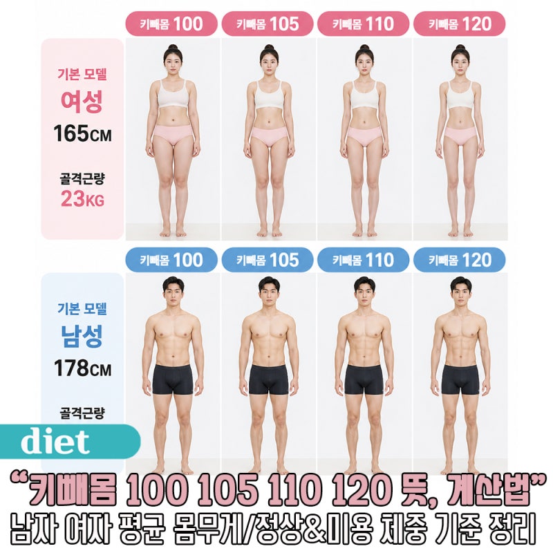 키빼몸 100 110 120 뜻, 남자 여자 평균 몸무게 정상 미용 체중 기준 계산법