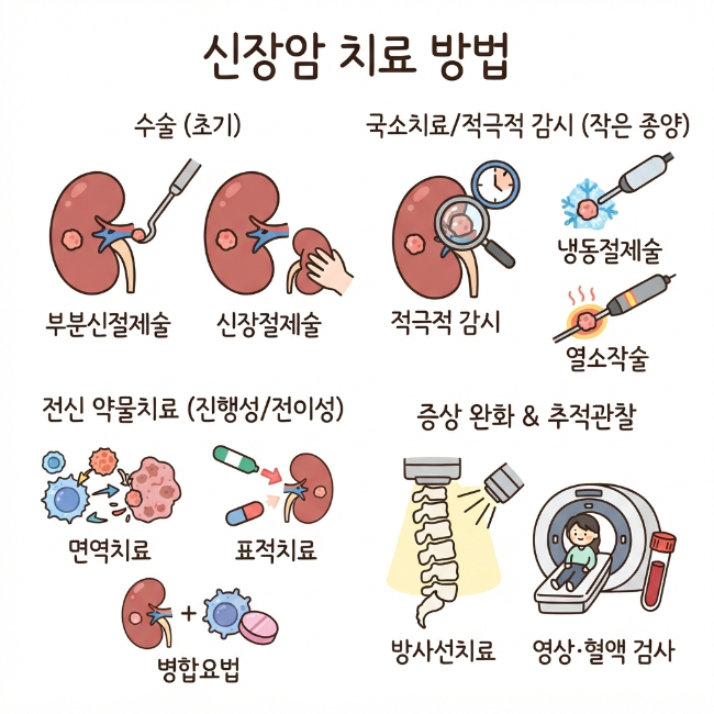 신장암 치료 방법 총정리｜부분절제술·신장절제술·면역치료·표적치료 선택 기준
