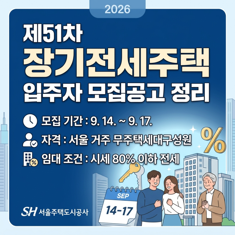 [SH] 2026년 제51차 서울시 장기전세주택 입주자 및 예비입주자 모집 공고 정리 (일정, 자격, 임....