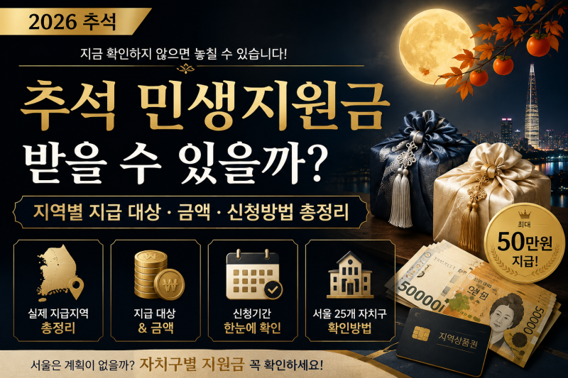 2026 추석 민생지원금 지역별 총정리｜50만원 지급지역부터 서울 25개 자치구 확인방법까지