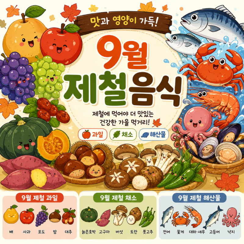 9월 제철음식 총정리 과일 채소 해산물 가을에 꼭 먹어야 할 음식