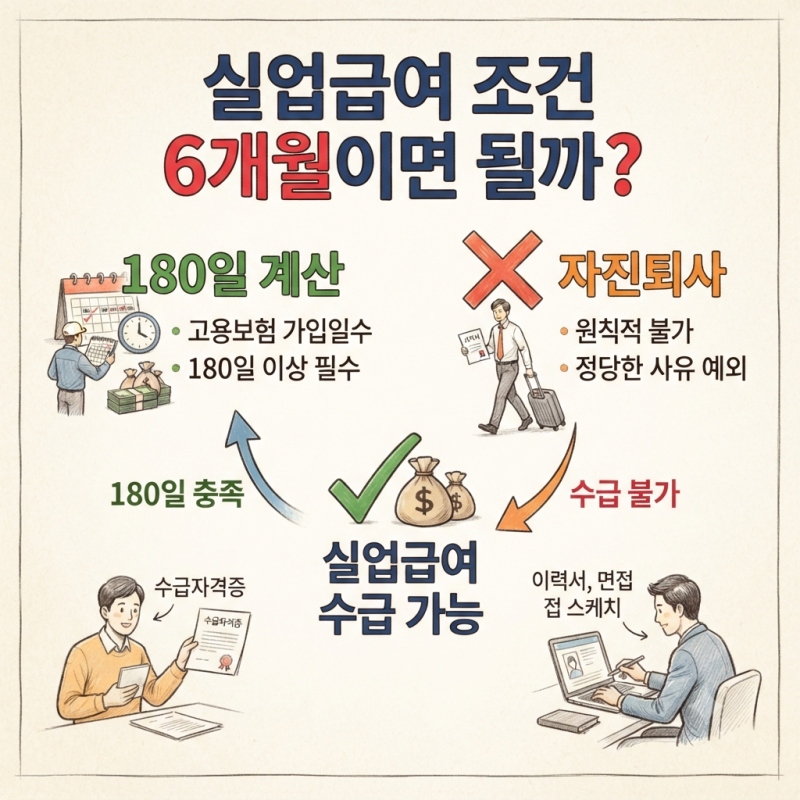 실업급여 조건 6개월이면 될까? 180일 계산부터 자진퇴사까지