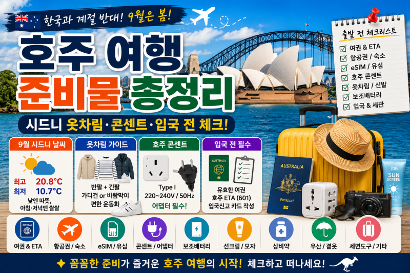 호주 여행 준비물 총정리｜시드니 옷차림·콘센트·ETA·입국 전 체크