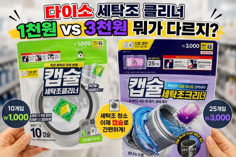 다이소 세탁조 클리너 1천원 vs 3천원, 뭐가 다른 걸까?