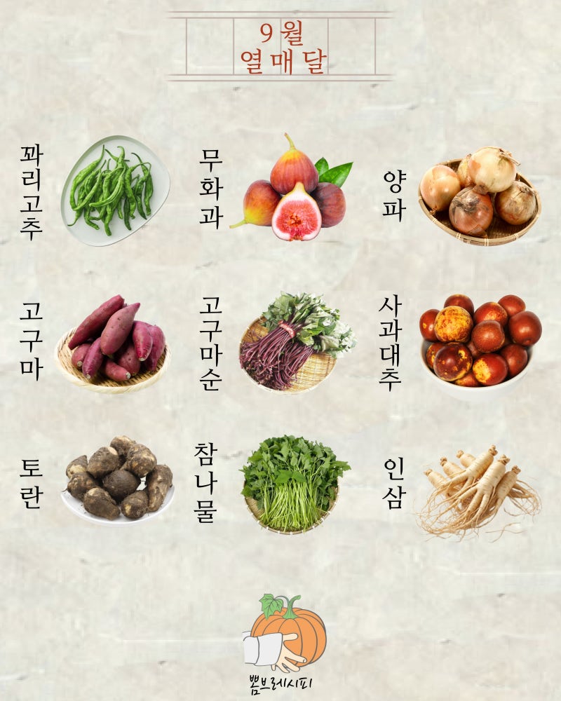 9월, 열매달 제철음식 캘린더