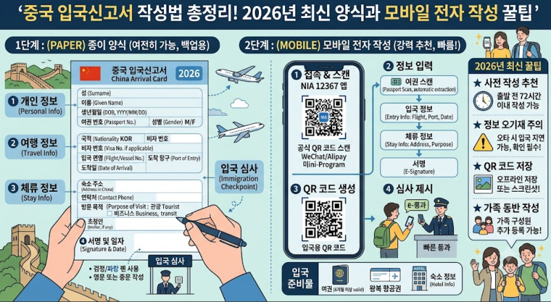 비행기에서 3분 만에 끝! 2026 최신 중국 입국신고서 작성법 & 모바일 전자 작성 꿀팁 (모바일 Q....