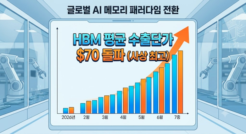 HBM 수출단가 첫 $70 돌파: 삼성전자 SK하이닉스 D램 품귀가 부를 역대급 실적 신기록