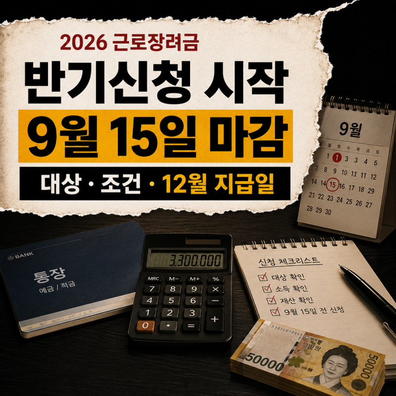 2026 근로장려금 반기신청 9월 1일 시작, 조건·신청기간·지급일 총정리