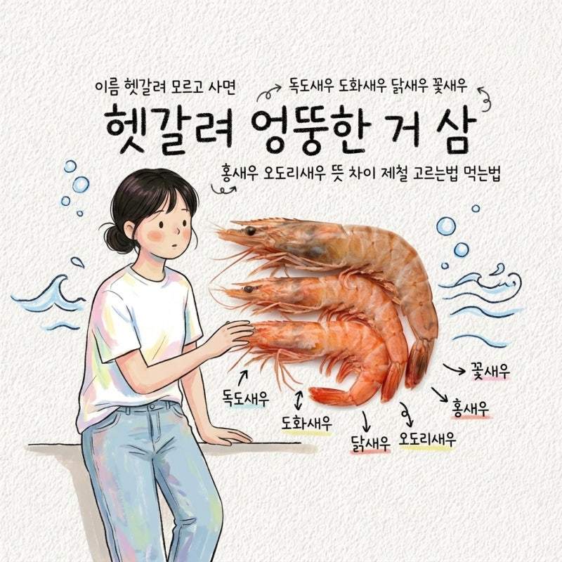 독도새우 도화새우 닭새우 꽃새우 홍새우 오도리새우 뜻 차이 제철 고르는법 먹는법