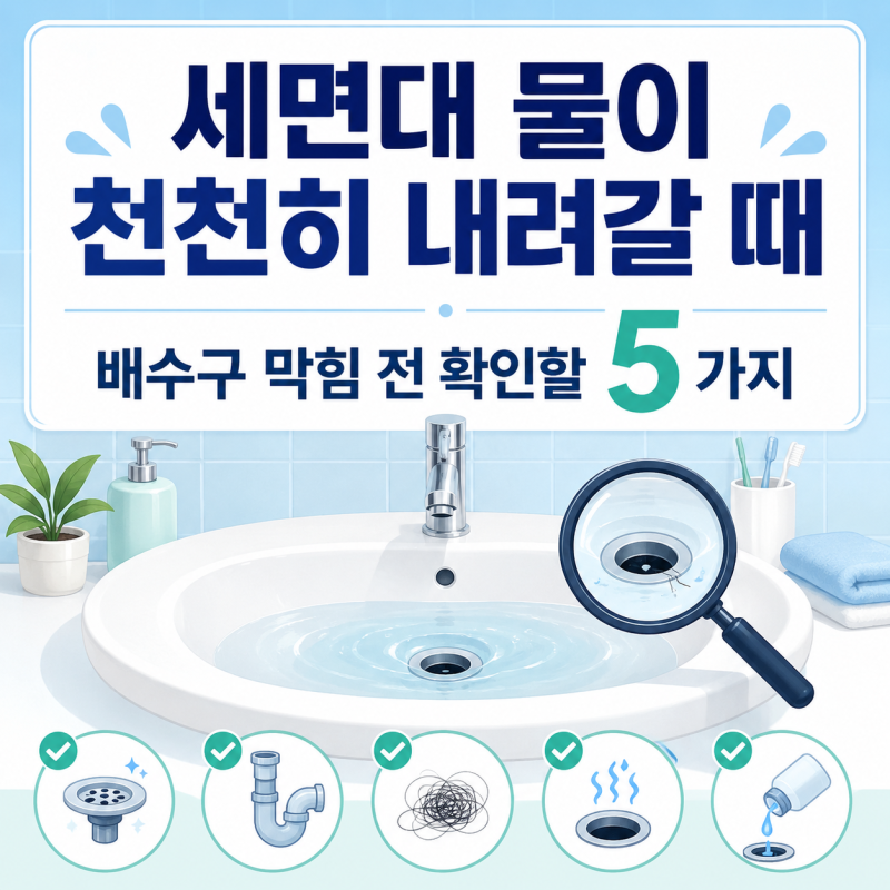 세면대 물이 천천히 내려갈 때, 배수구 막힘 전 확인할 5가지