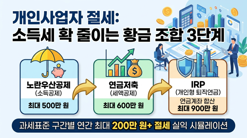개인사업자 종합소득세 절세 방법: 노란우산공제 연금저축 IRP 조합으로 200만원 아끼는 법