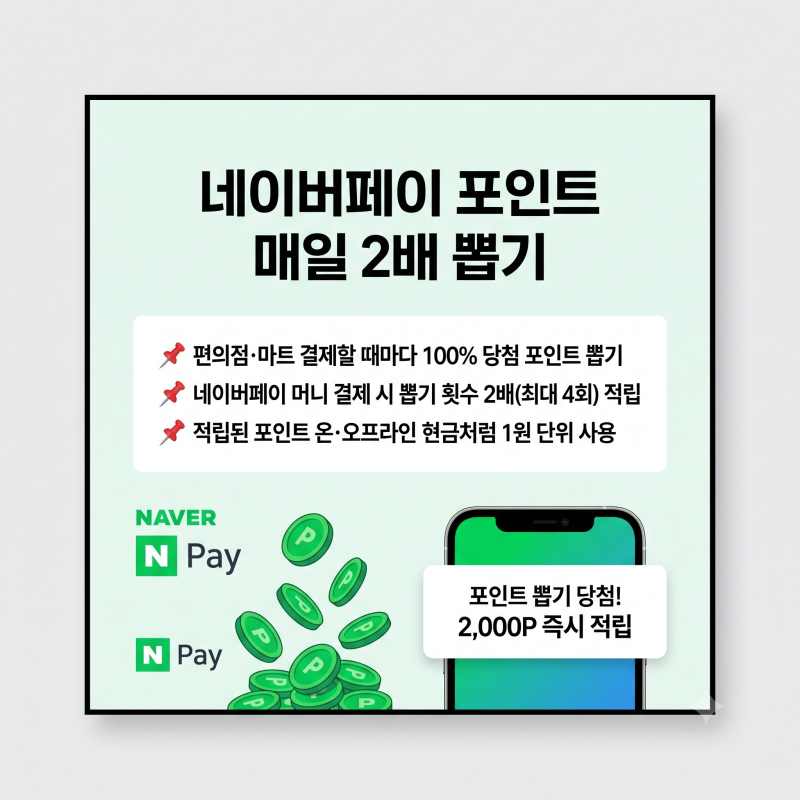 네이버페이 현장결제 포인트 뽑기 2배, 편의점에서 실물 카드 그냥 긁으면 손해인 이유