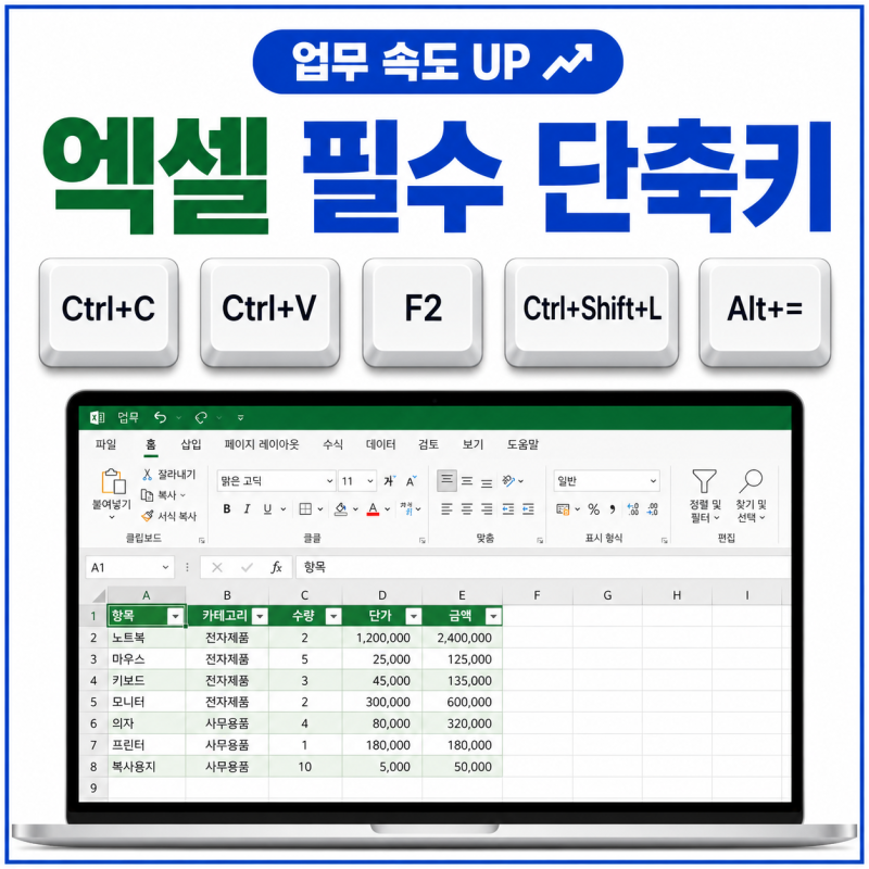엑셀 단축키 모음 업무 필수키 정리