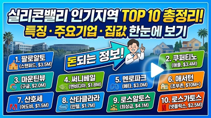 실리콘밸리 인기지역 Top 10 & 집가격