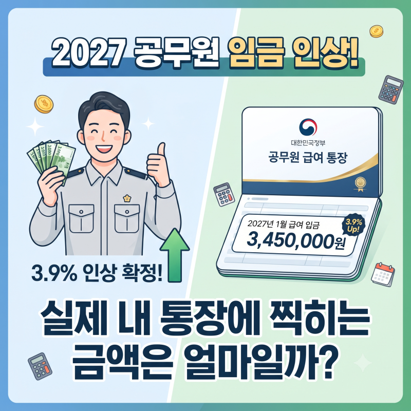2027 공무원 임금 3.9% 인상! 실제 내 통장에 찍히는 금액은 얼마일까?