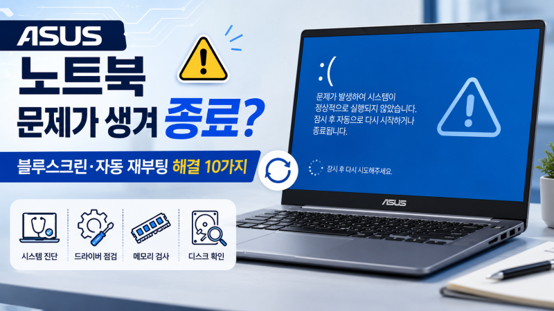 ASUS 노트북 ‘문제가 생겨 종료’ 뜰 때 해결 방법 10가지｜블루스크린·자동 재부팅 해결