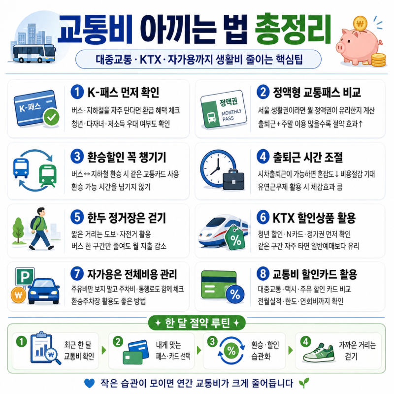 교통비 한 달에 몇 만원 줄인다! 2026년 대중교통·KTX·자가용 교통비 아끼는 법 총정리