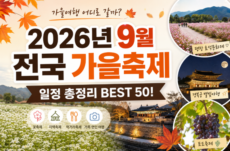 2026년 9월 전국 가을축제 일정 총정리 지역별 꽃축제·먹거리축제·가볼 만한 곳