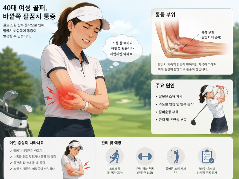 골프 연습 후 팔꿈치 통증 방치하다간? 40대 여성 테니스 엘보 주사·체외충격파 치료 후기 (VA....