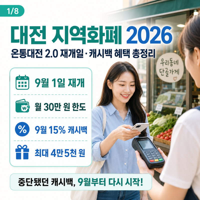대전 지역화폐 2026｜온통대전 2.0 재개일·캐시백 혜택 총정리