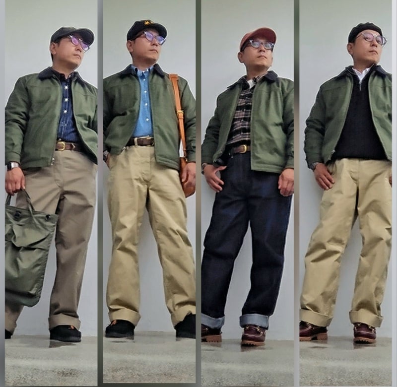 [40대 남자 아메카지] Maden 디트로이트 J001 아미그린 자켓 코디 | 빳빳한 캔버스에 새겨진 사내....