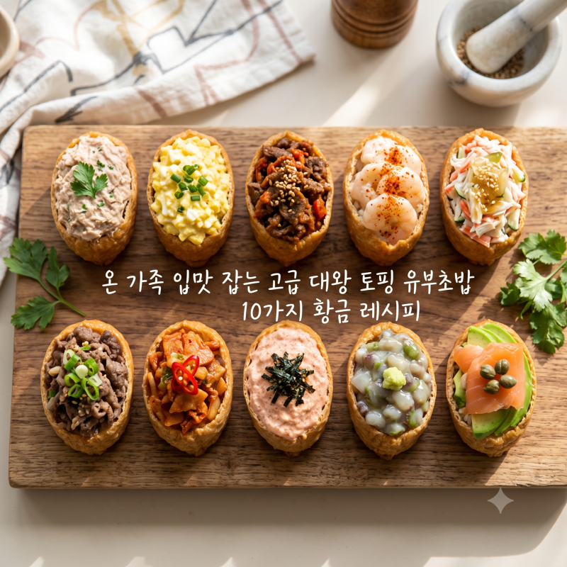 고급 토핑 유부초밥 10가지 황금 레시피 (참치마요부터 명란마요까지)