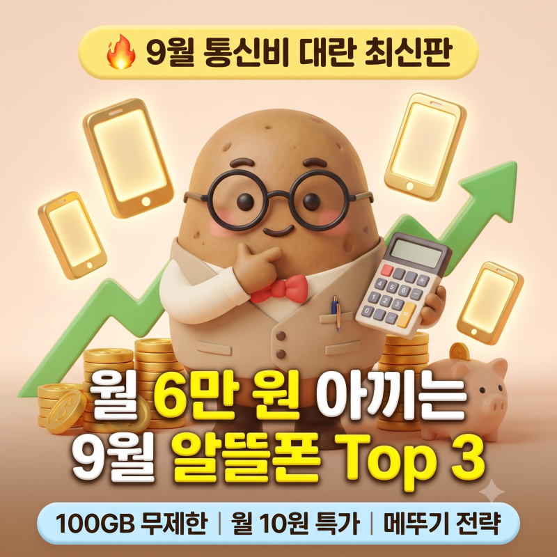 2026년 9월 알뜰폰 요금제 비교 추천: 데이터 무제한 0원 프로모션 Top 3