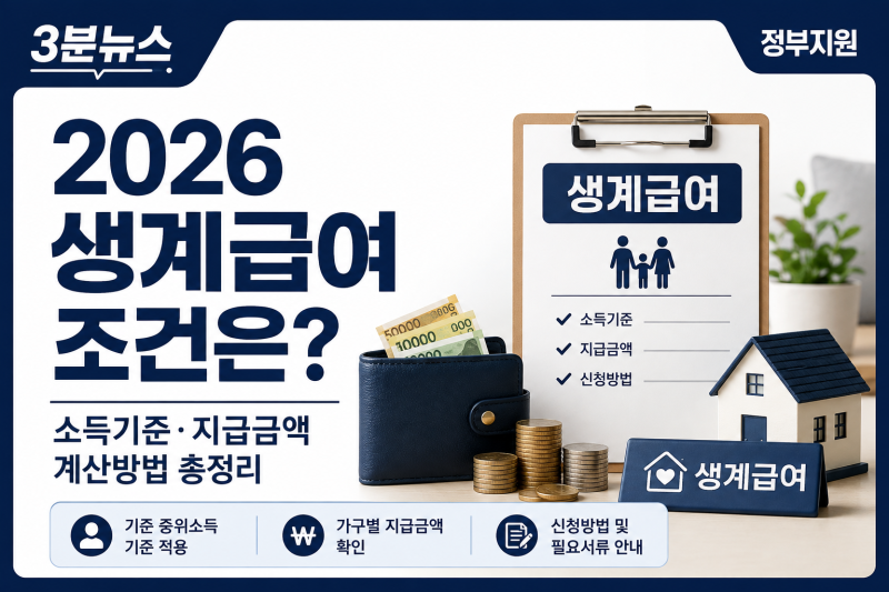 2026 생계급여 조건은? 소득기준·지급금액 계산방법 총정리