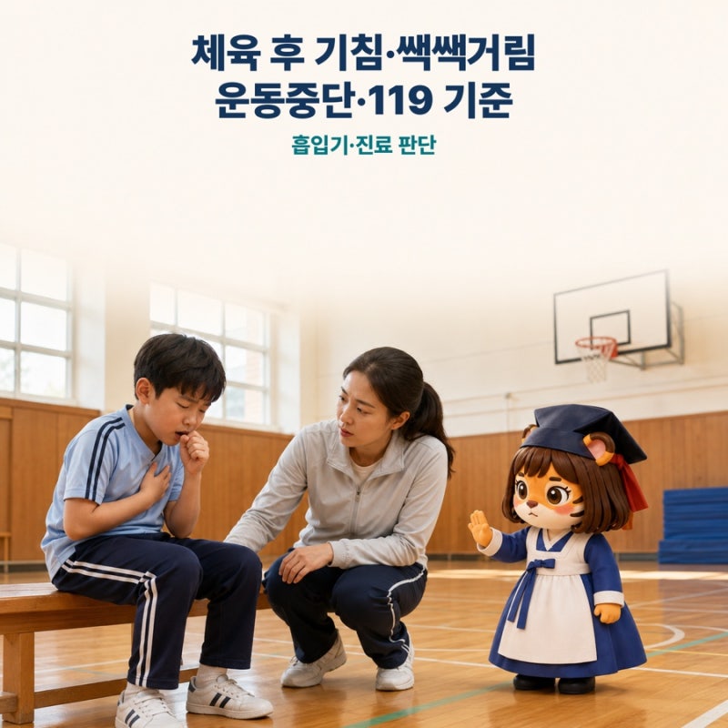 체육 후 아이가 기침·쌕쌕거린다면｜운동중단·진료·119 기준