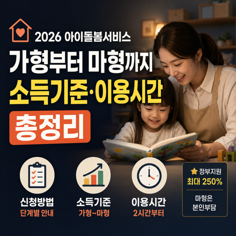아이돌봄서비스 신청방법 소득기준 시간 총정리, 가형부터 마형까지