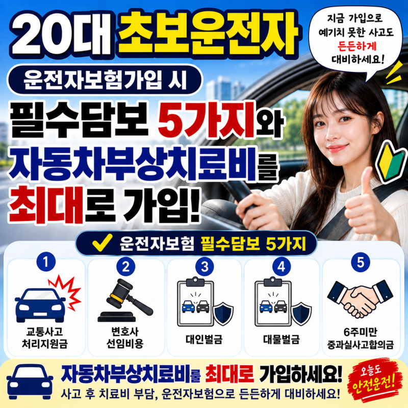 20대 초보운전자 운전자보험 가입시 운전자비용담보 5가지 필수로 가입하고 자동차부상치료....