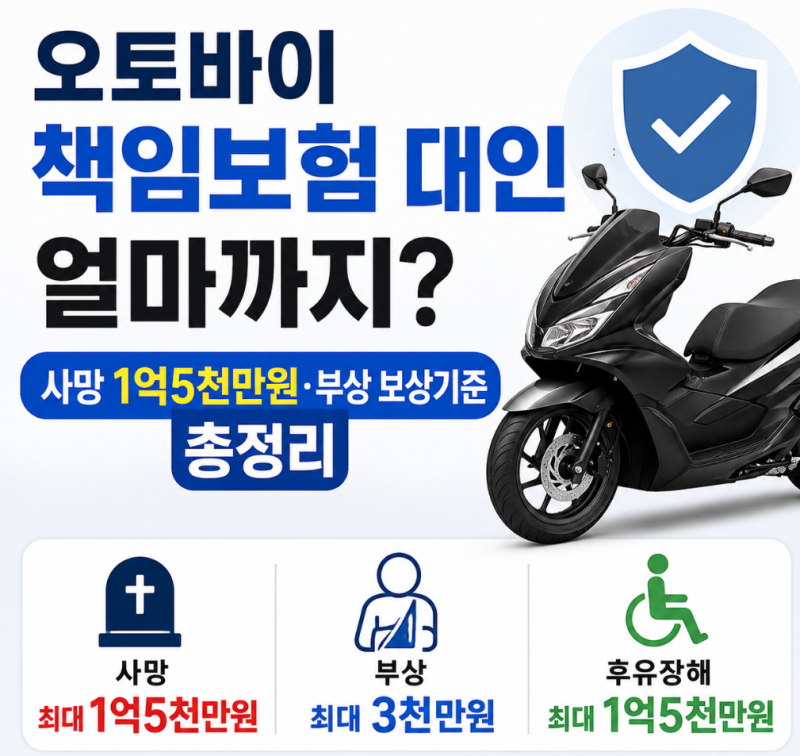 오토바이 책임보험 대인 얼마까지? 사망 1억5천만원·부상 보상기준 총정리