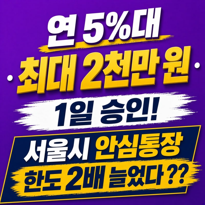 연 5%대·최대 2천만 원·1일 승인 ! 서울시 안심통장 한도 2배 늘었다 ??