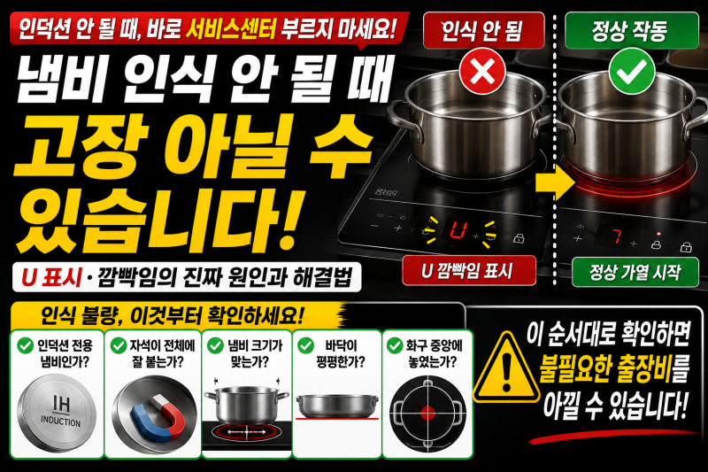 인덕션 냄비 인식 안 될 때, 고장 아닐 수 있습니다｜U 표시·깜빡임 먼저 확인하세요