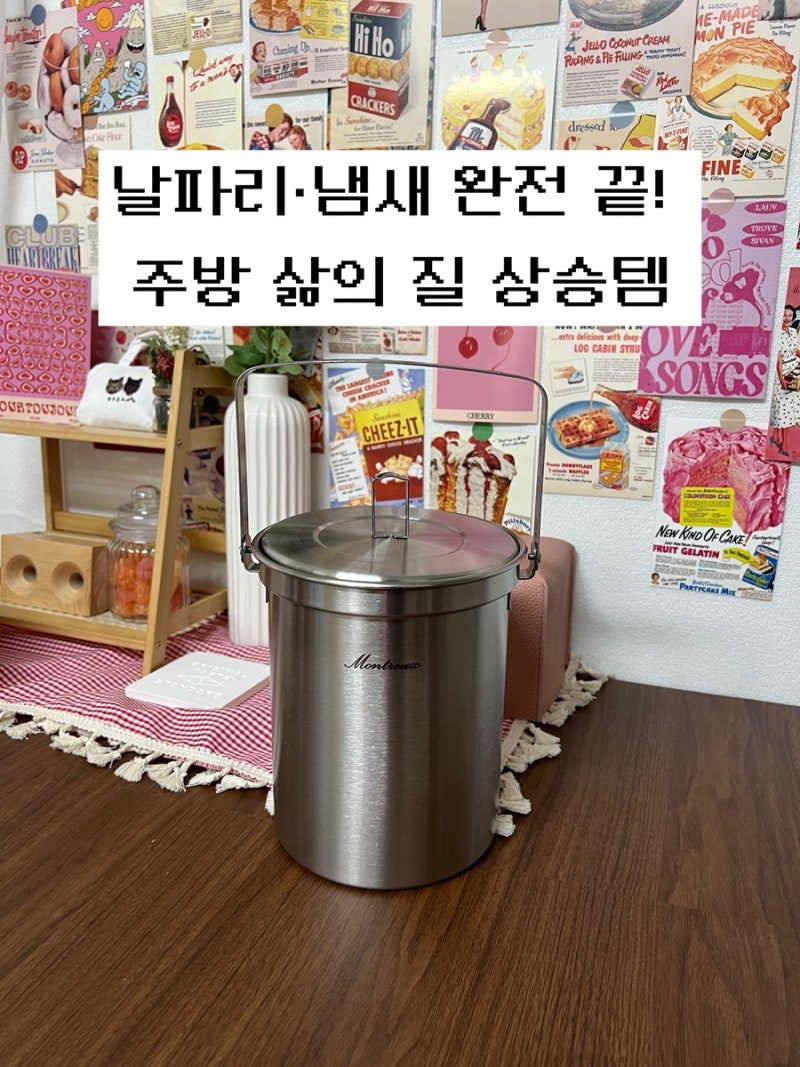[음식물쓰레기통] 몬트렉스 스텐 음식물쓰레기통 3L, 냄새 차단에 감성 주방 인테리어까지 완....