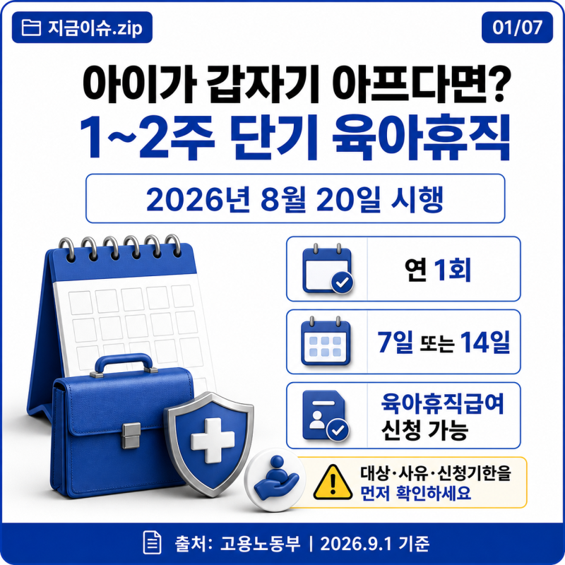 아이가 갑자기 아프다면? 2026년 1~2주 단기 육아휴직 신청 가이드