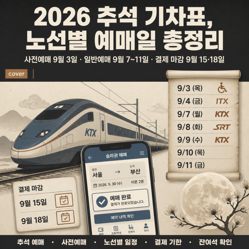2026년 추석 기차표 예매 성공하려면 전날 이것부터 확인! KTX SRT 노선별 예매일정 총정리