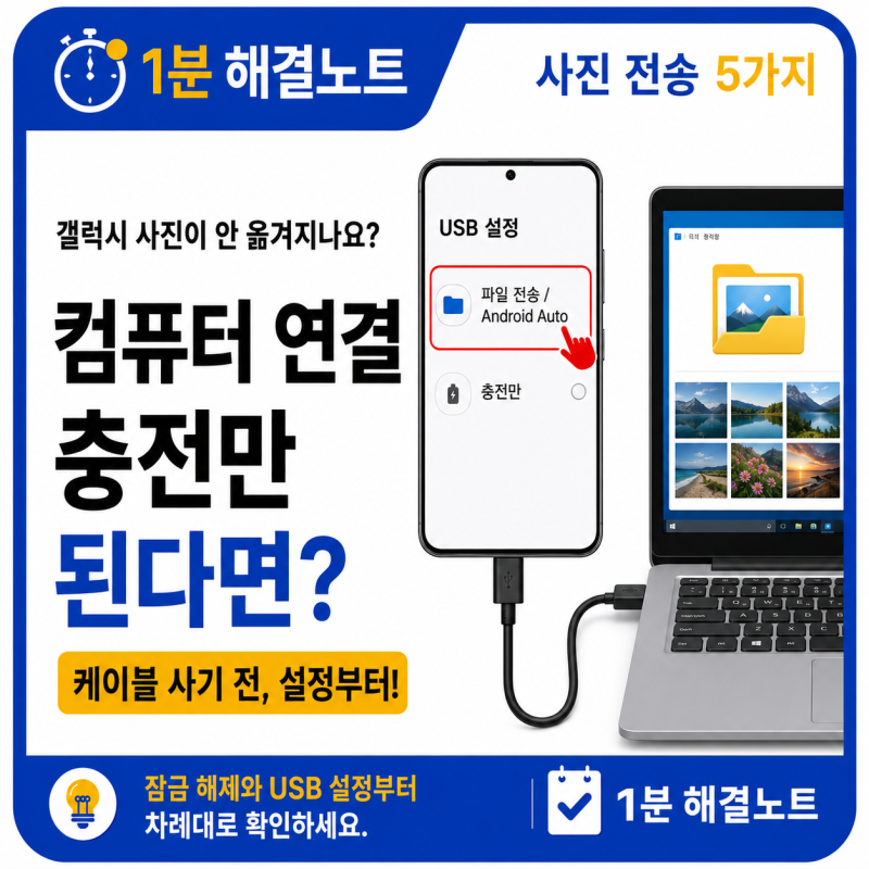 갤럭시 사진 컴퓨터로 옮기기 안 될 때｜충전만 되는 경우 확인할 5가지